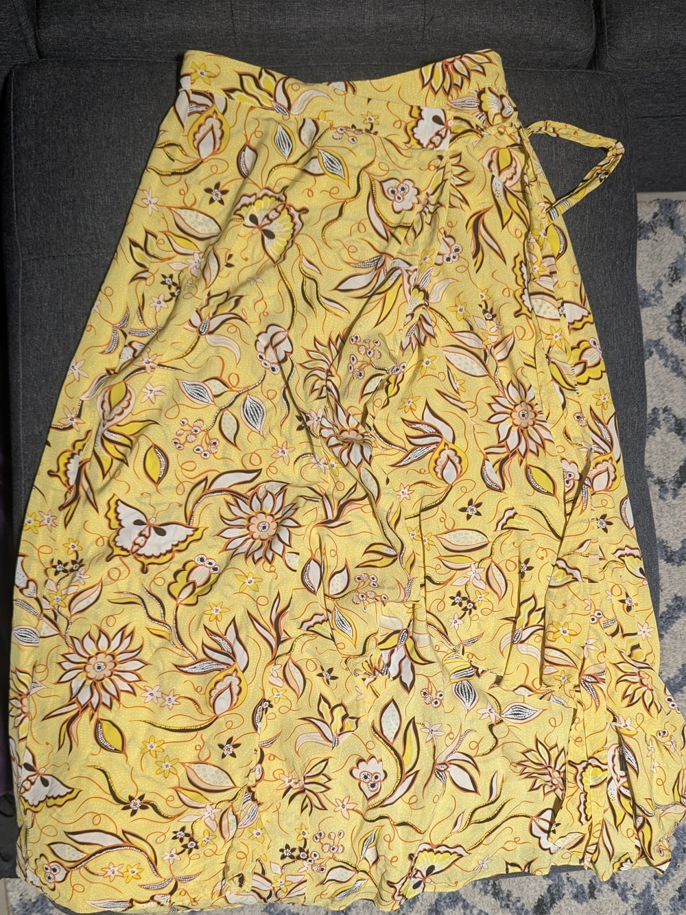 The Kooples Paris Yellow Floral & Butterfly Ruffle Midi Wrap Skirt - Size 0